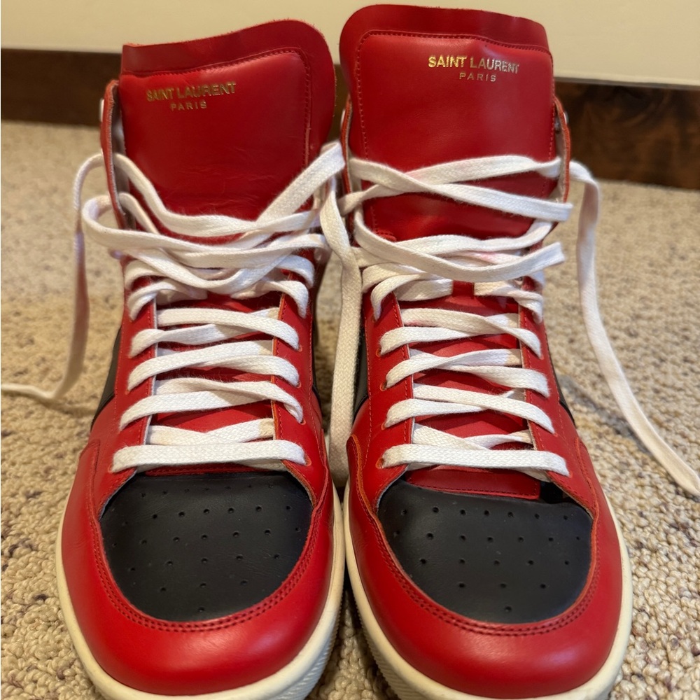 Saint Laurent Red and Black High-Top Sneakers